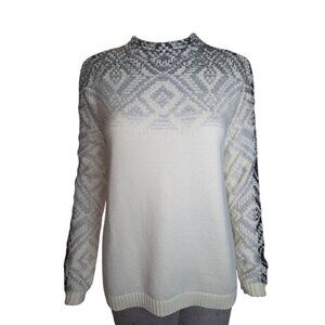 J. Jill Nordic Inspired Knit Cozy Sweater Sz XSP Ivory Gray Geometric Mockneck